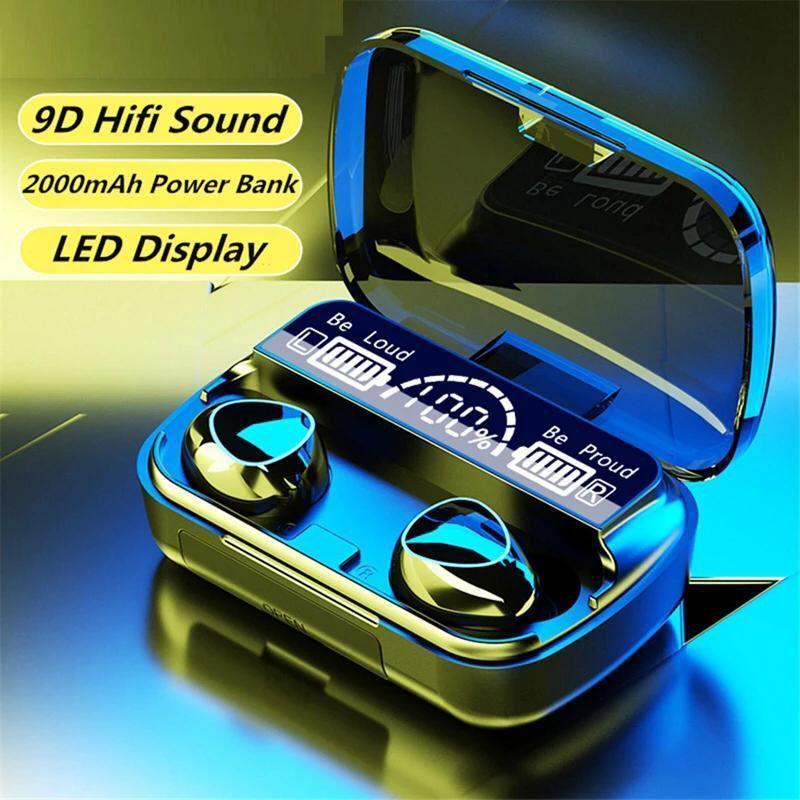 Black Bluetooth 5.1 Earbuds with LED Display & 2000mAh Case