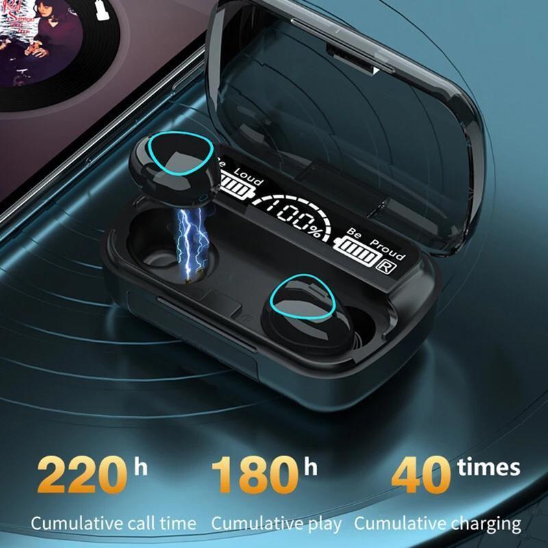 Black Bluetooth 5.1 Earbuds with LED Display & 2000mAh Case