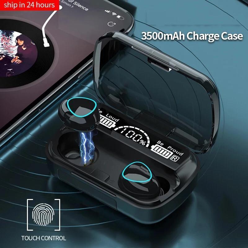 Black Bluetooth 5.1 Earbuds with LED Display & 2000mAh Case