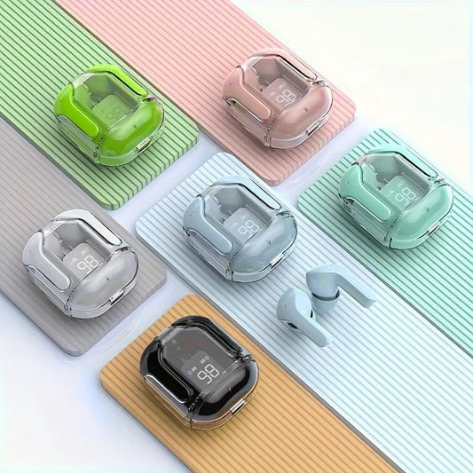 Stylish Transparent Wireless Earbuds with LED Battery Display